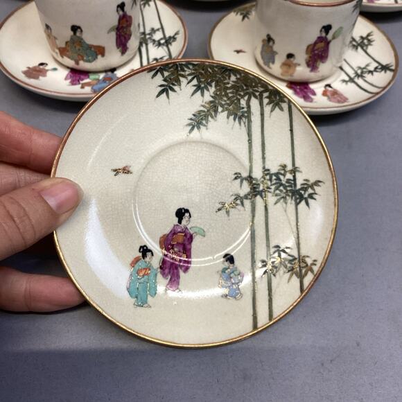 Set Of 6 Vintage Satsuma Japanese Porcelain Cups & Saucers - Picture 3 of 16